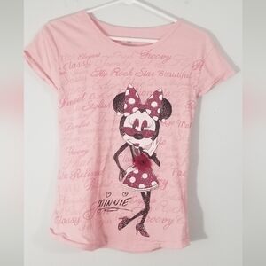Disney Minnie Mouse Girls Graphic Tee.  Sparkly, Glam, Diva, Bow. Size XS.
